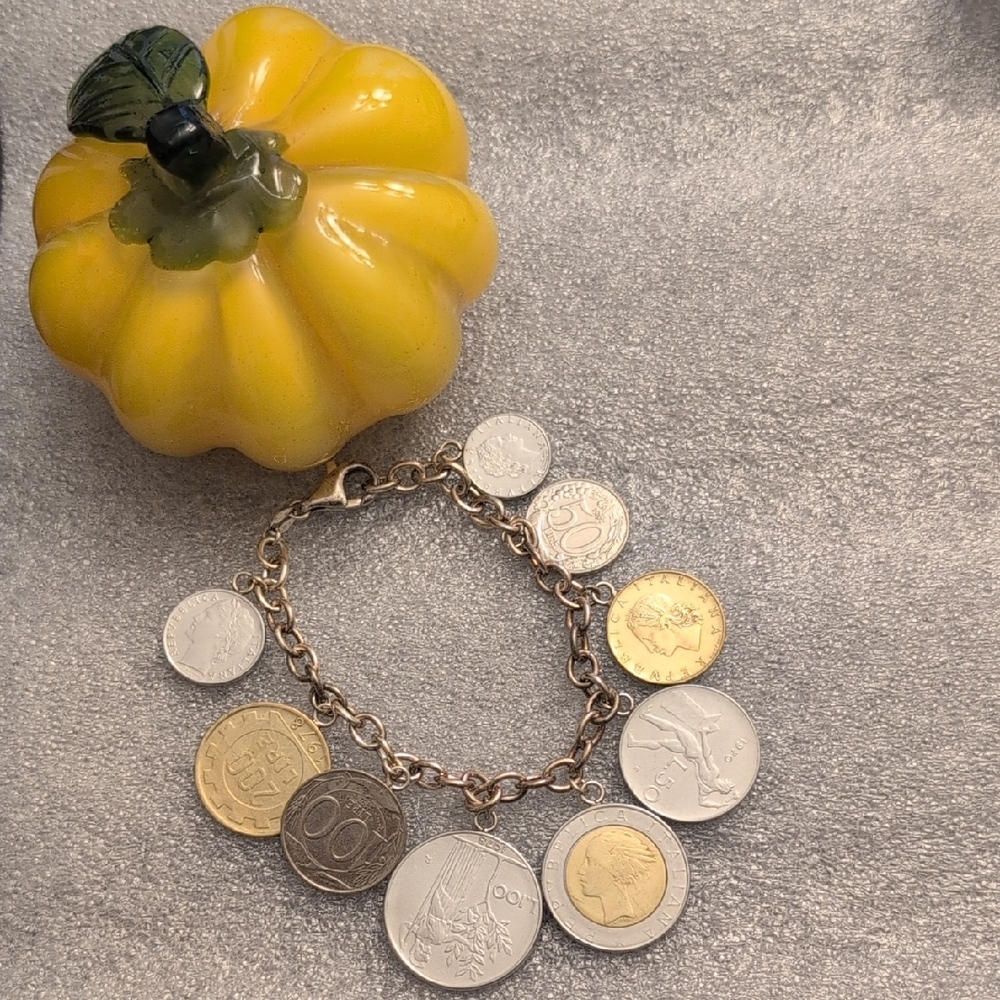 Vintage Italian Sterling Silver Bracelet With Coin Charms - Picture 2 of 8